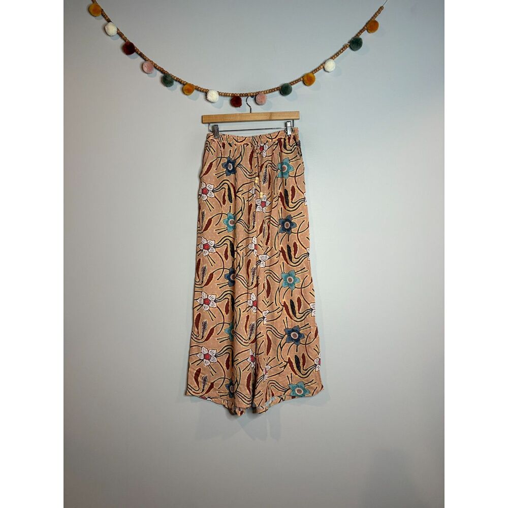Christian Siriano apricot patterned boho wide leg pants